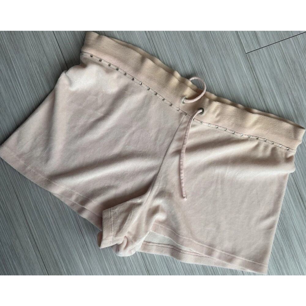 Victoria's Secret Light Pink Sleep Shorts M Drawstring Rhinestone Accents